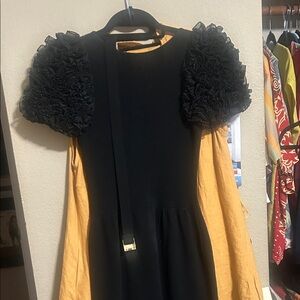 St. John Collection Black Dress with Textured Sleeves